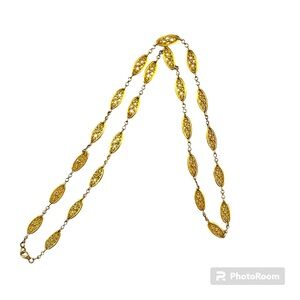 Vtg, French Filigree Beaded Scrolls, 585 Gold Necklace, 25.3gr, 31 Inches